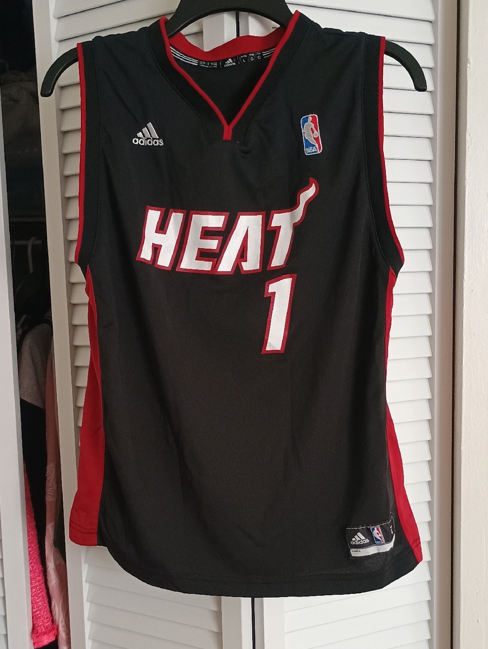 adidas Black and Red Miami Heat #1 Basketball Jersey